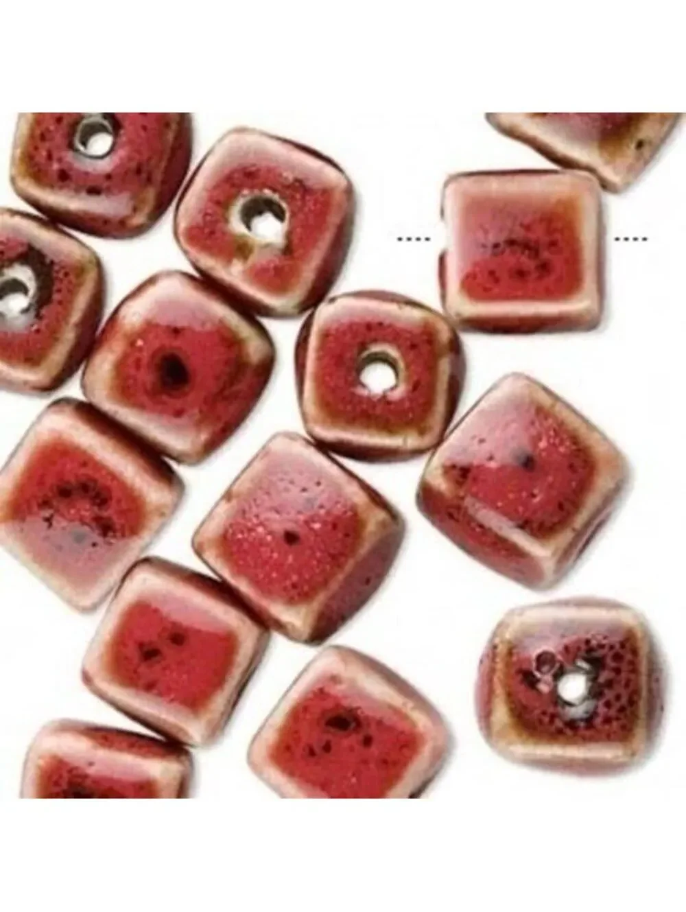 10 Antique Red 10mm Cube Glazed Porcelain Art Beads
